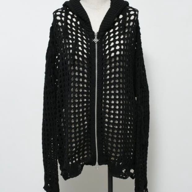 Reflem 지뢰계 검정 망사 니트 후드집업