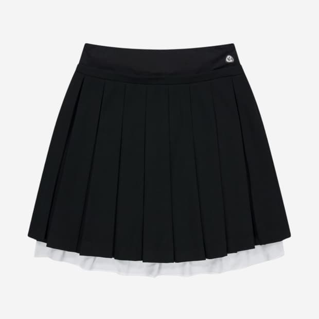 코이세이오 더블 웨이스트드 플리츠 스커트 블랙