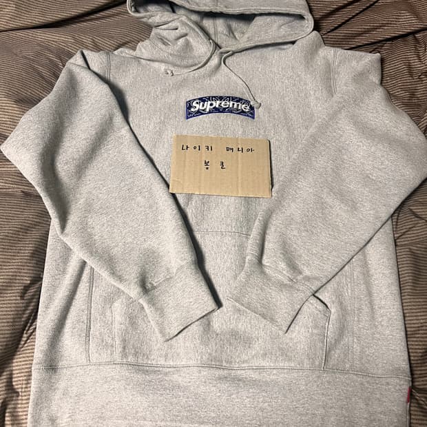 [L] 슈프림 반다나 박스로고 후드 그레이