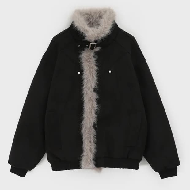 블랙업 퍼 패딩 무스탕 블랙