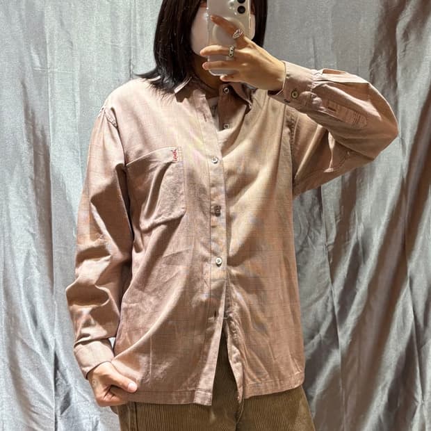 S YSL 입생로랑 오렌지레드 원포켓 체크셔츠