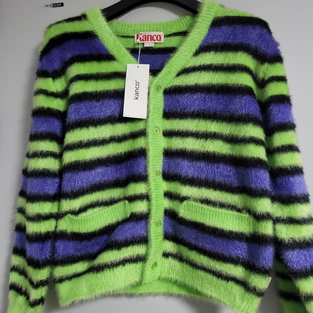 칸코 스트라이프 가디건 그린/퍼플블루 1사이즈