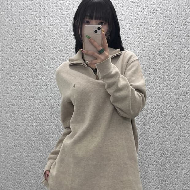 폴로 랄프로렌 빈티지 모던캐주얼 오트밀 반집업 니트 L C09553