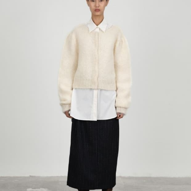 아모멘토 스트라이프 울 가르송 스커트 