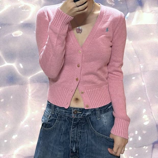 폴로 랄프로렌 브이넥 니트 가디건 핑크