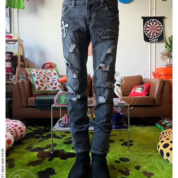 90-00s Pink Latte Jeans Destroyed Denim