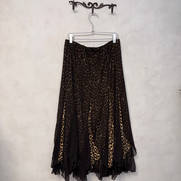 Brown leopard mesh unbalanced layered sk