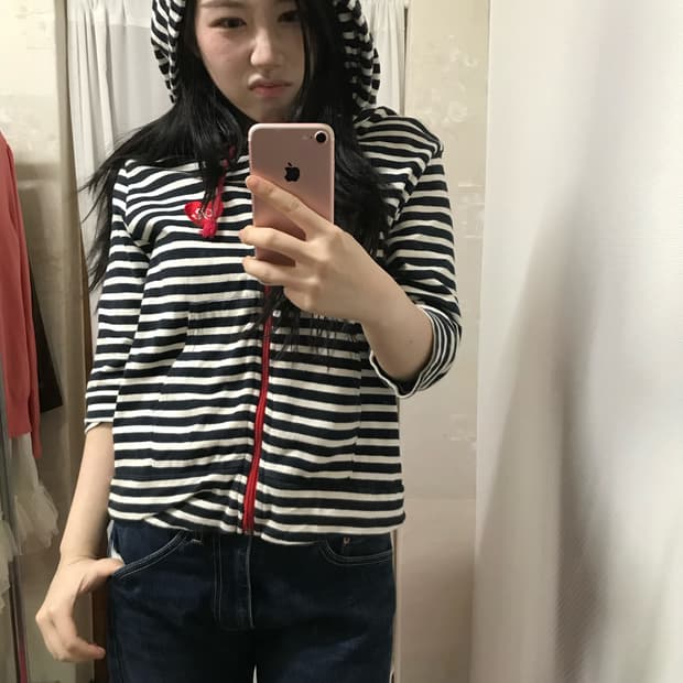 vintage stripe heart patch hood zipup