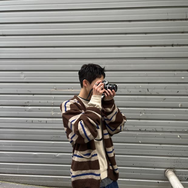 팝트레이닝 컴퍼니 스트라이프 니티드 가디건 브라운 XL