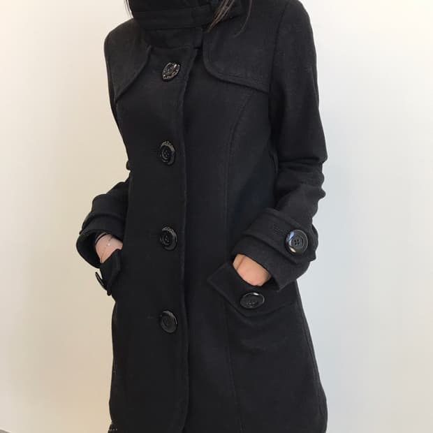 Spiral Girl Black Stand Collar Wool Coat