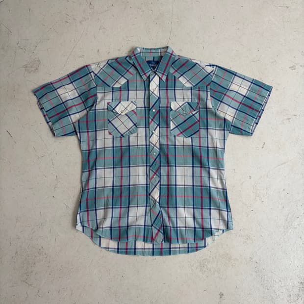 80s 랭글러 빈티지 웨스턴 반팔셔츠 L-XL