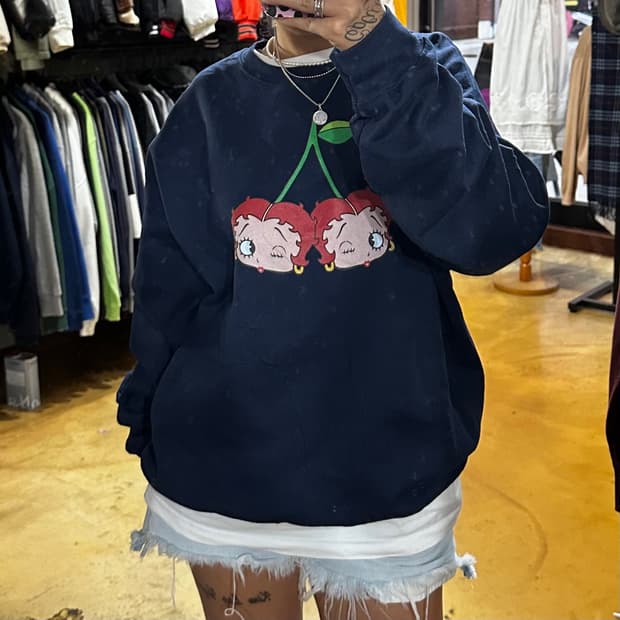 빈티지 베티붑 네이비 오버핏 맨투맨XL