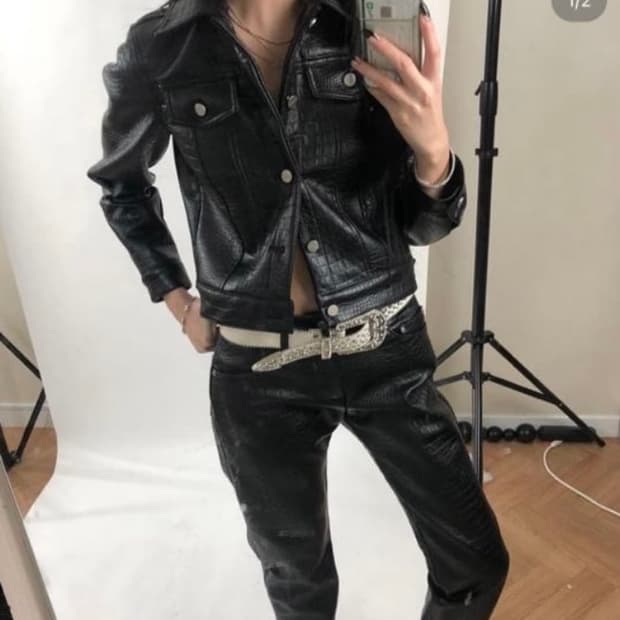 604서비스 파이톤 레더 팬츠 M