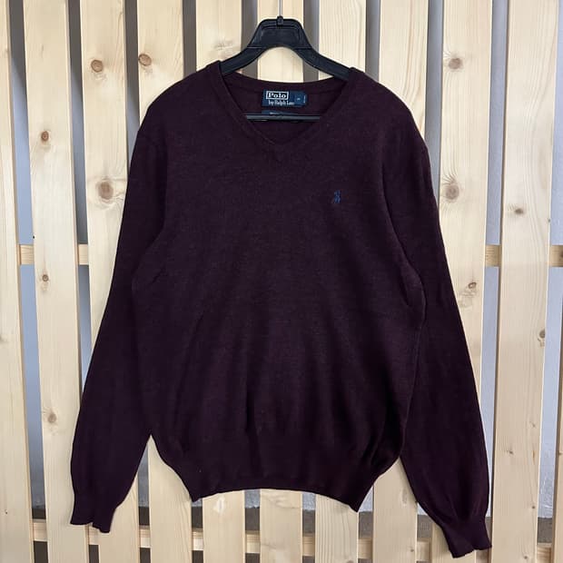 (M) 폴로 랄프로렌 버건디 브이넥 니트