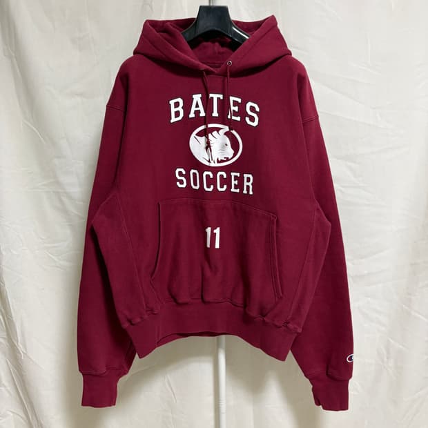 챔피온 프리미엄 리버스위브 빈티지 프린트 웜업 후드티 / 버건디, L