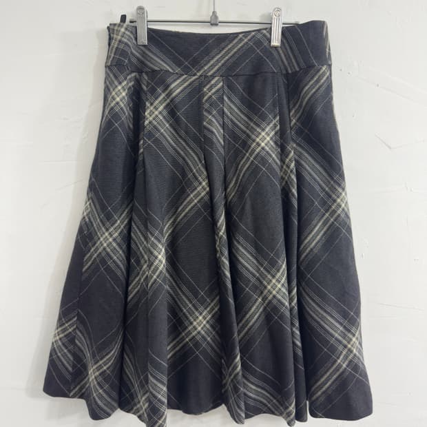 check pleats midi skirt
