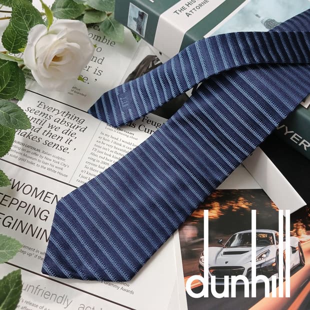 던힐 실크 블루 스트라이프 패턴 넥타이 9.8cm A+등급 E872
