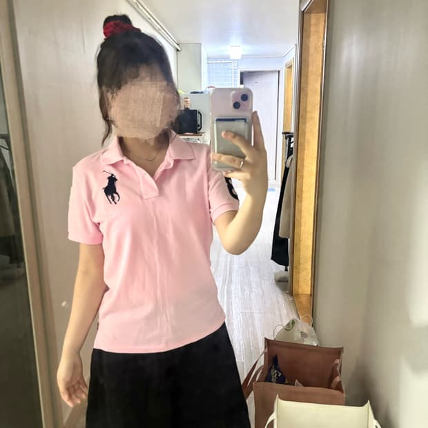 폴로 핀터깔 핑크 빅포니 카라 반팔티 L