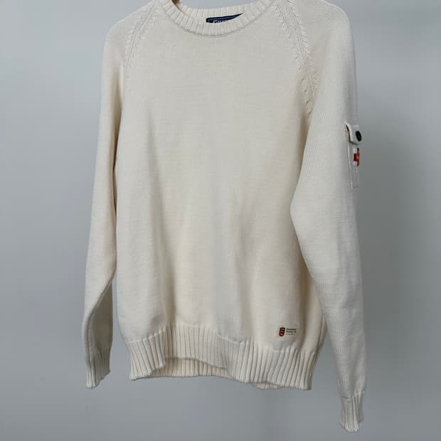 건지울른스 코튼 나그랑 포켓 스웨터 - 바닐라 크림  XL사이즈