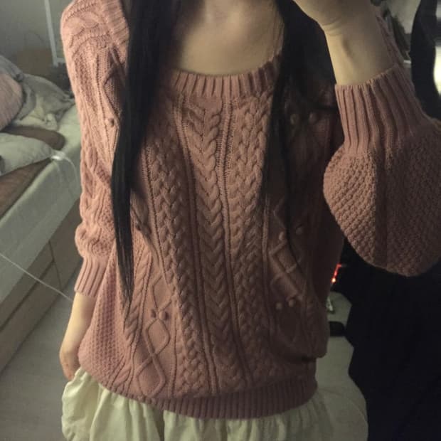 리본 아방핏 꽈배기니트