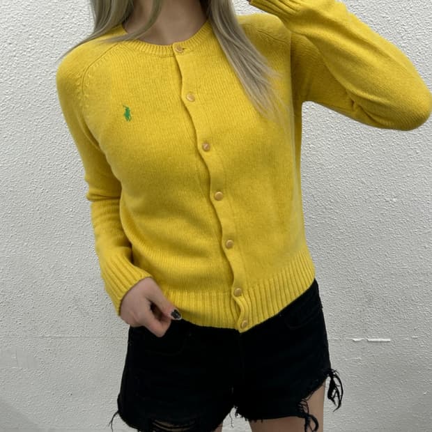 폴로 랄프로렌 90's 그린포니 옐로우 니트 가디건 90
