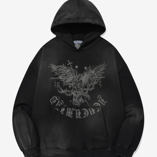 포스333 오버핏 워싱 후드티