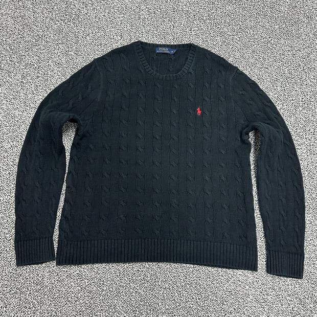 폴로 블랙 꽈배기 케이블 니트