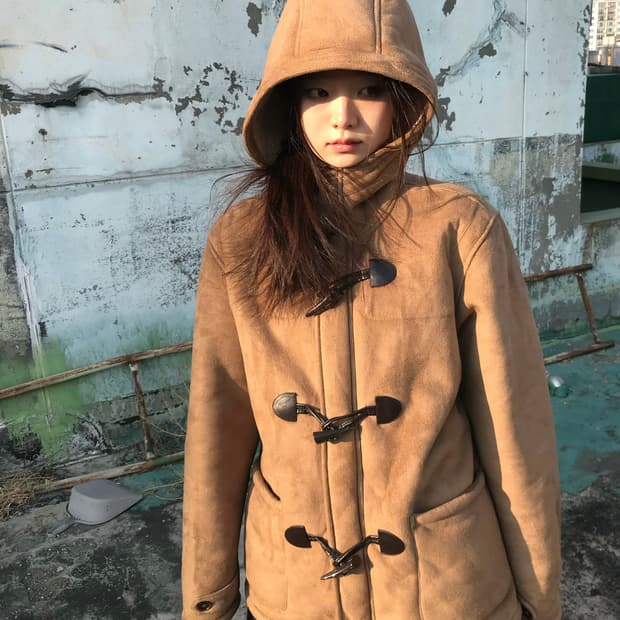 카라멜 더블 후드 코트 
