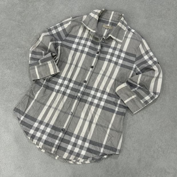 버버리 리얼 정품 백화점 택 체크 셔츠 그레이 s