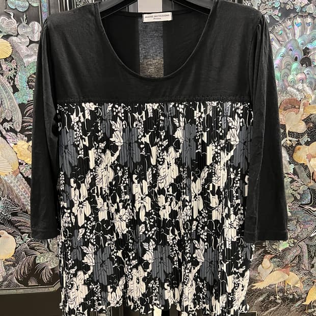 T188 JPN 마사키 마츠시마 플리츠 컬러 블록 블라우스 탑 L