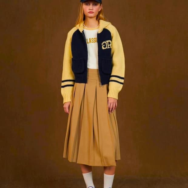 그로브 플리츠 스커트 치마 S 베이지