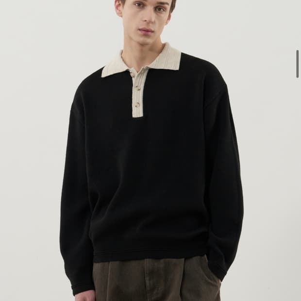 (L) 드로우핏 투톤 컬러 풀오버 카라 니트 [BLACK] 판매