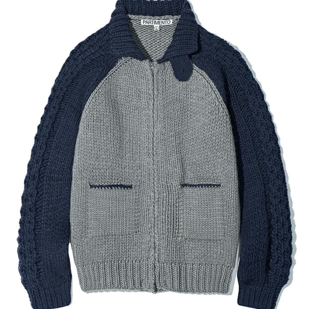 100% WOOL CONTRAST KNIT ZIP-UP NAVY