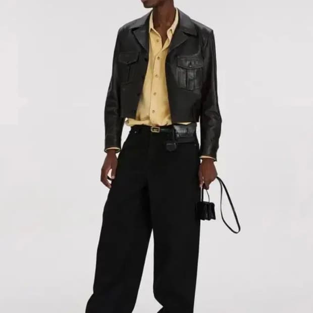 [S] 렉토 밀리터리 레더 가죽 숏 크롭 자켓 블랙