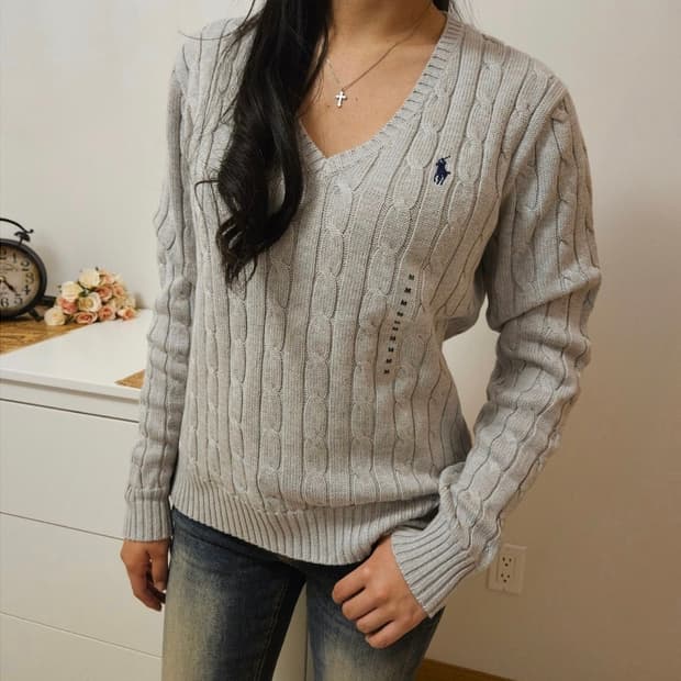 [M]  Polo 케이블니트 V넥 스웨터