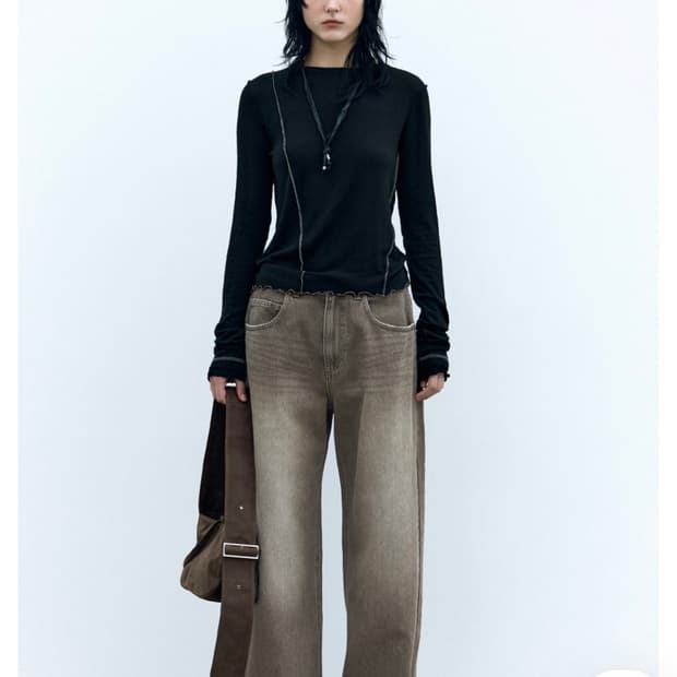 인사일런스 빈티지 와이드 데님 브라운 S