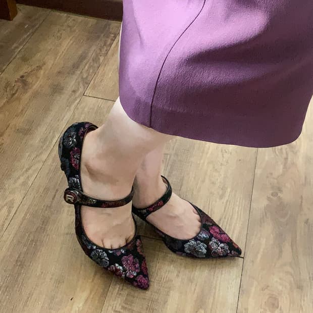 [EU37] 로샤스 메탈릭 플로럴 브로케이드 메리제인