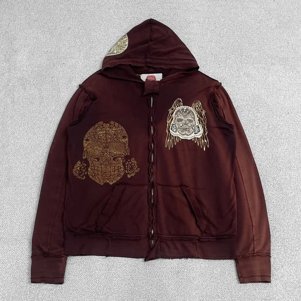 라구나비치 워시드 스컬 큐빅 후드집업 