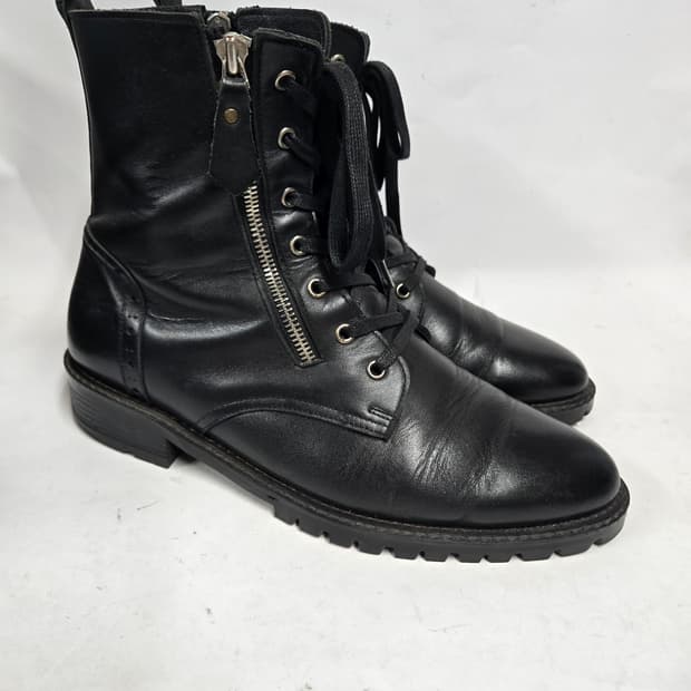 chaplin 핸드메이드블랙 가죽 레이스업 앵클 부츠260mm