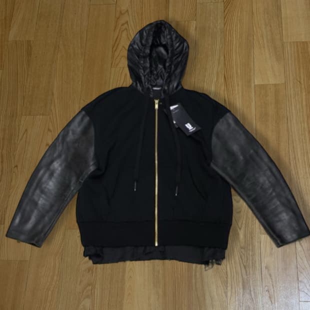 언더커버 24ss 양가죽 슬리브 나일론 후드 집업