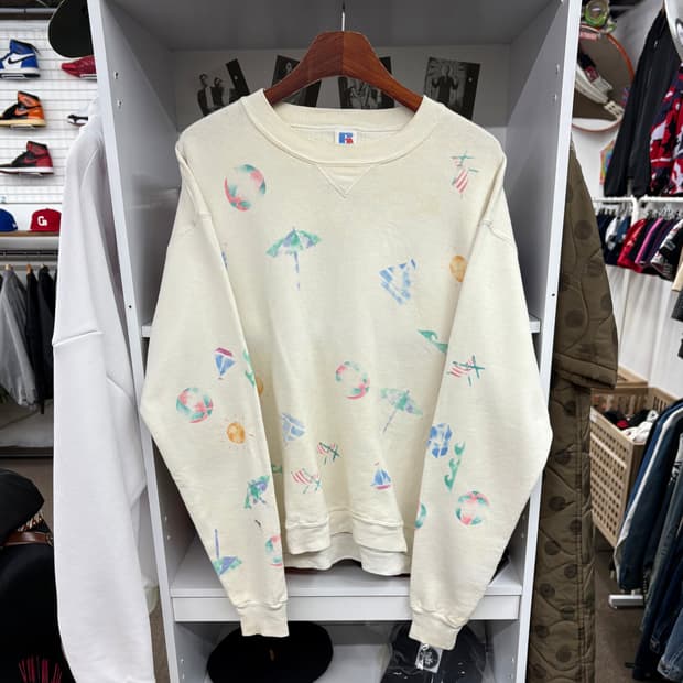 (L) 80s 러셀 파스텔 수채화 프린팅 맨투맨 made in USA 