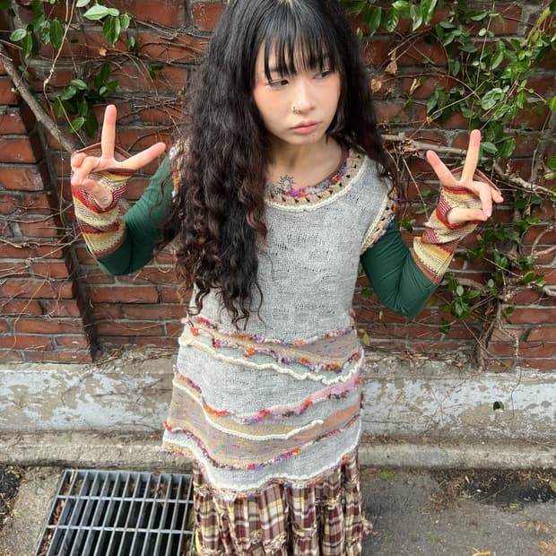 일본 무드 뜨개 포인트 니트 원피스