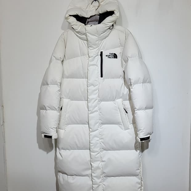 (S) 노스페이스 오리털 롱패딩 점퍼 화이트 다운코트 후드 