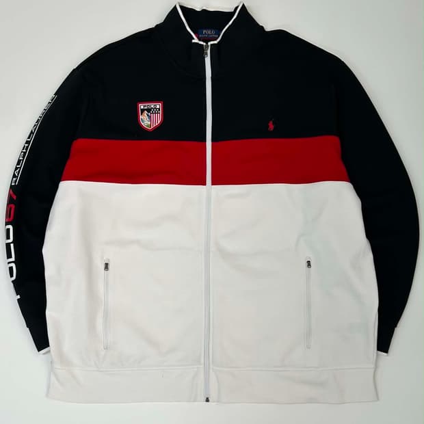[4XL] 폴로 랄프로렌 usa 성조기 컬러블록 알파인 레이싱 트랙탑 져