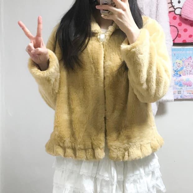 빈티지 밤비 하트 퍼 자켓 코트 히메갸루 라떼 로걀 리즈리사깔 오네갸루