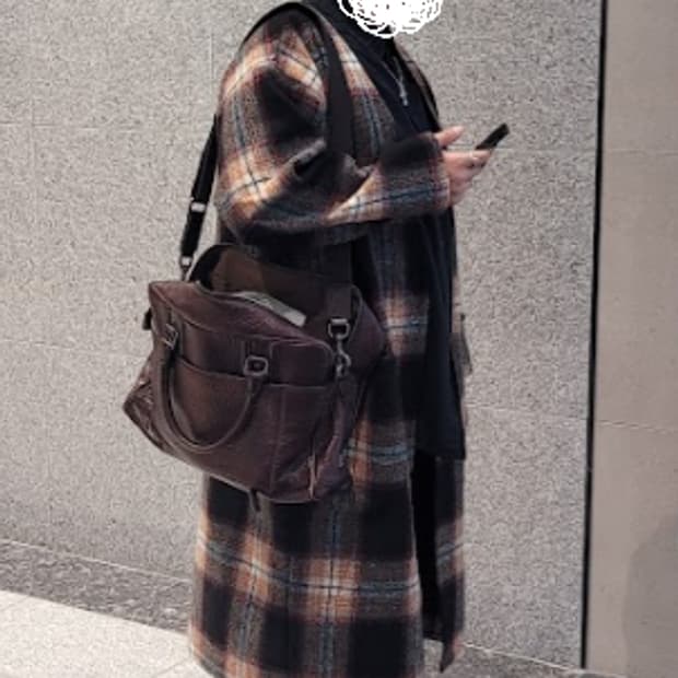 체크 롱코트 오버핏 105