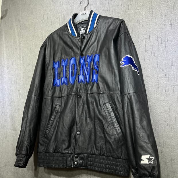 90s 빈티지 스타터 디트로이트 라이언즈 소가죽 바시티 자켓