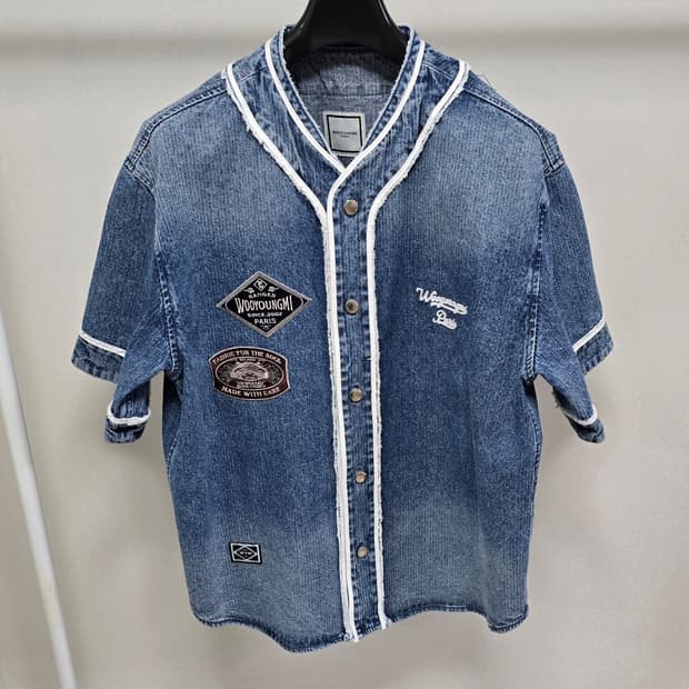 우영미 코듀로이 데님 베이스볼 반팔 셔츠 46사이즈 95 판매