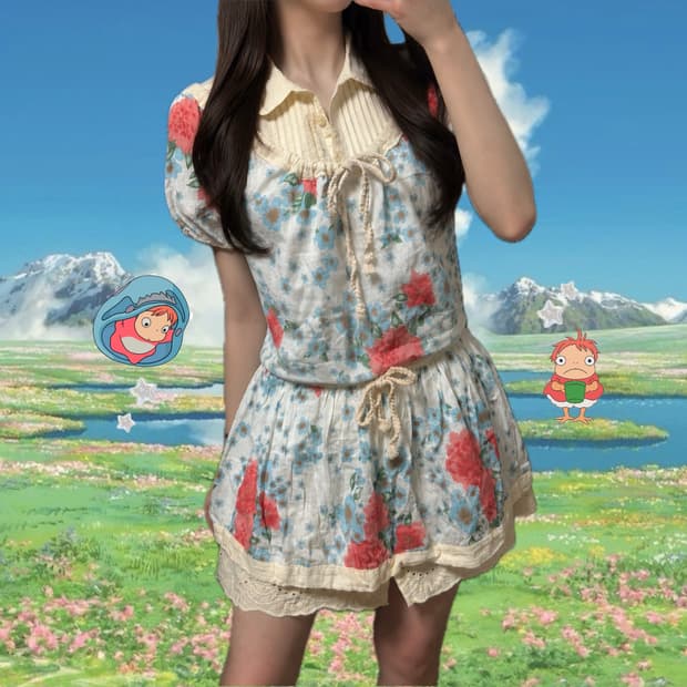 하구미 모리걸 플라워 오프숄더 블라우스