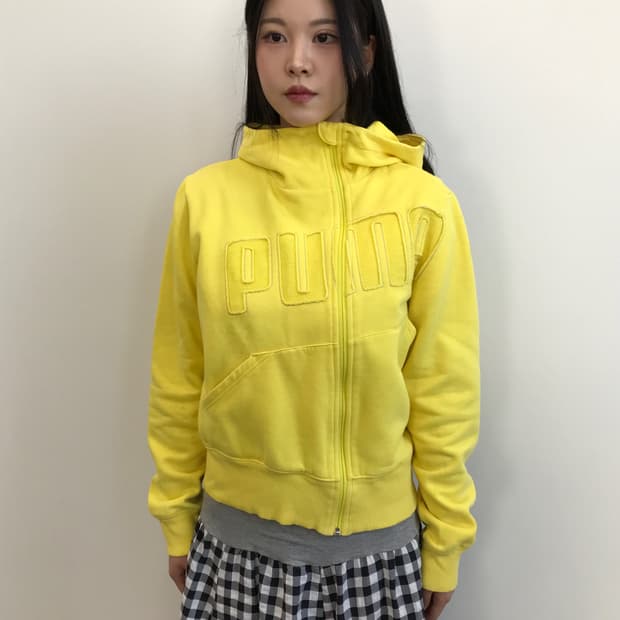 Puma Yellow Spellout Logo Zip Up Hoodie